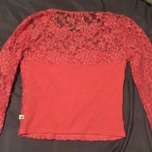 Hollister Tops - Pink laced long sleeved crop top Hollister Tops - Pink laced long sleeved crop top
